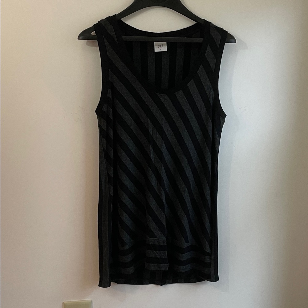 CAbi Black and Gray Diagonal Striped Scoop neck Sleeveless Top S